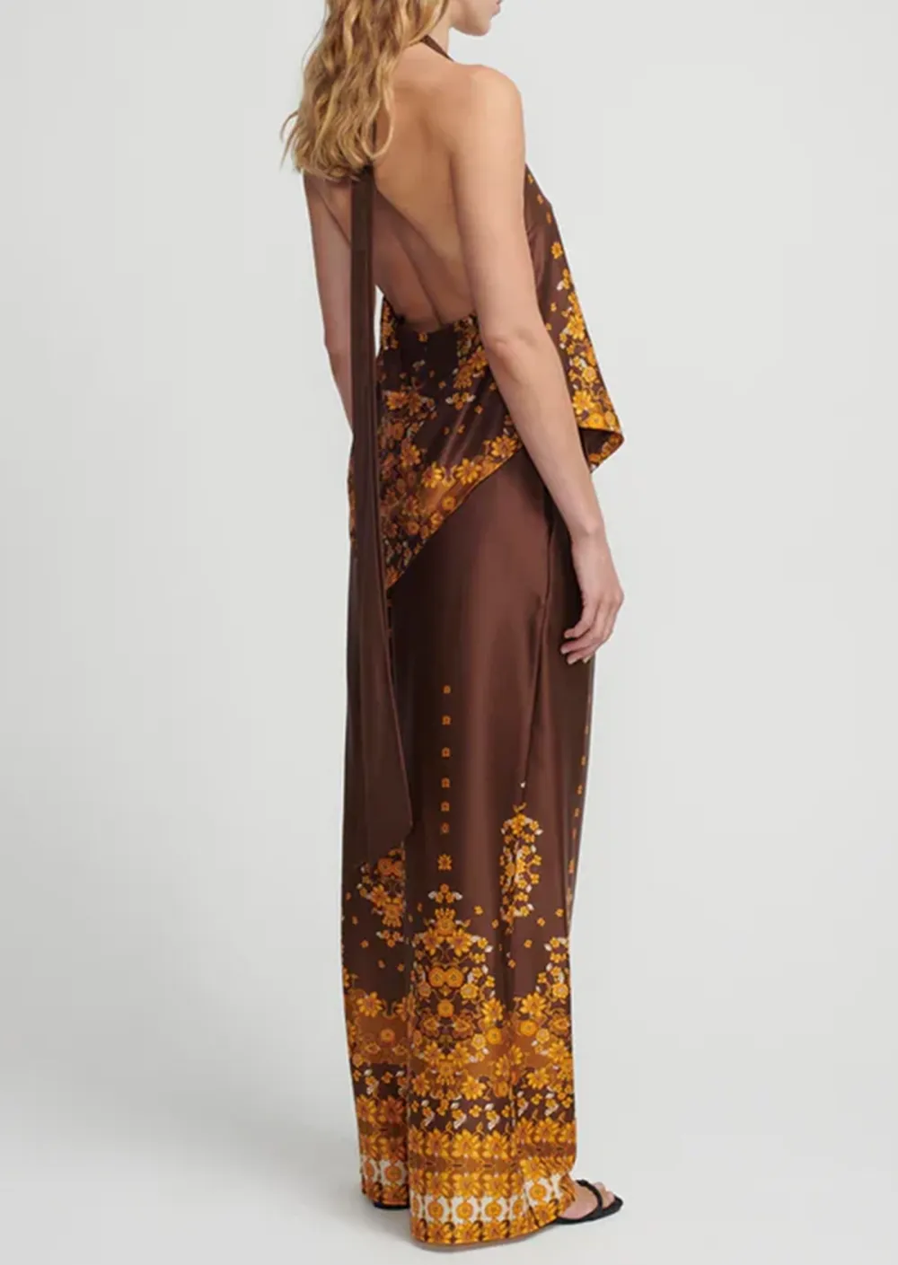 Brown Ornate Pattern Wide Leg Pants