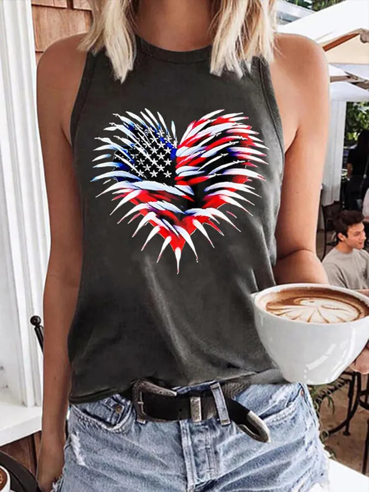 Women'S Independence Day Love Round-Necked Sleeveless Vest