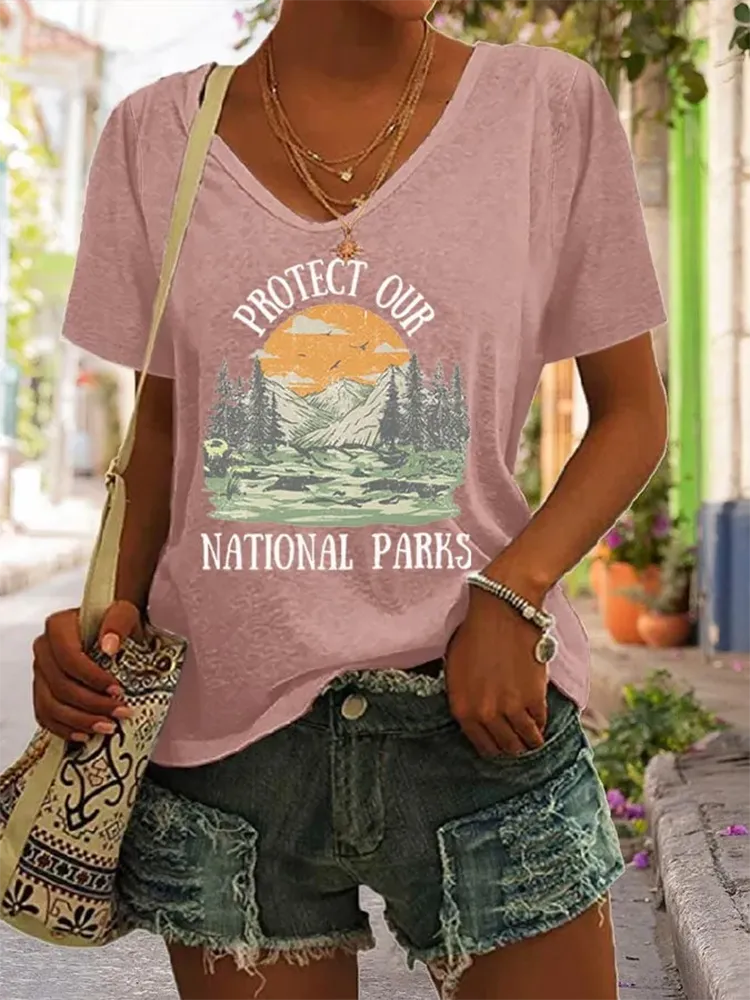 Women'S Protect Our National Parks Printed Short-Sleeved T-Shirt