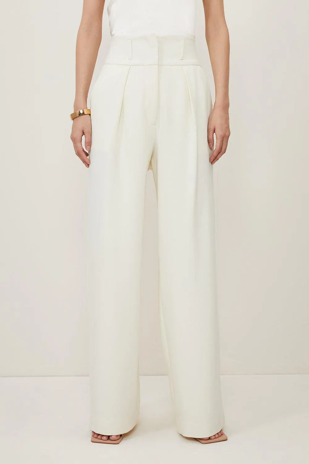 Compact Stretch Essential Tailored High Waist Wide Leg Trouser