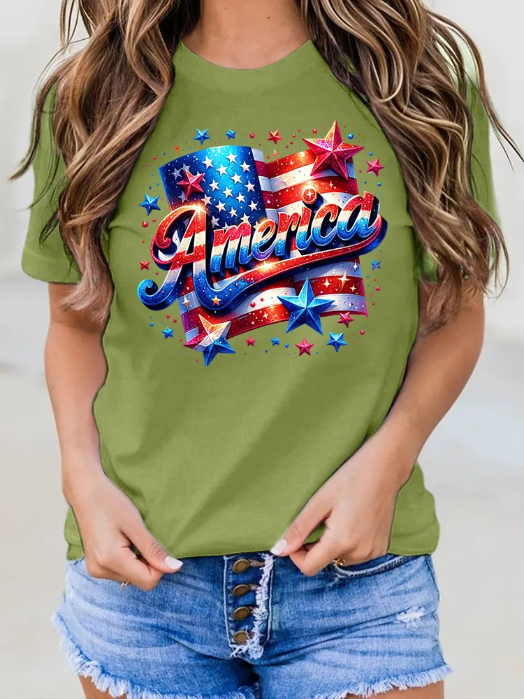 USA Independence Day Print Round-Neck Short-Sleeved T-Shirt