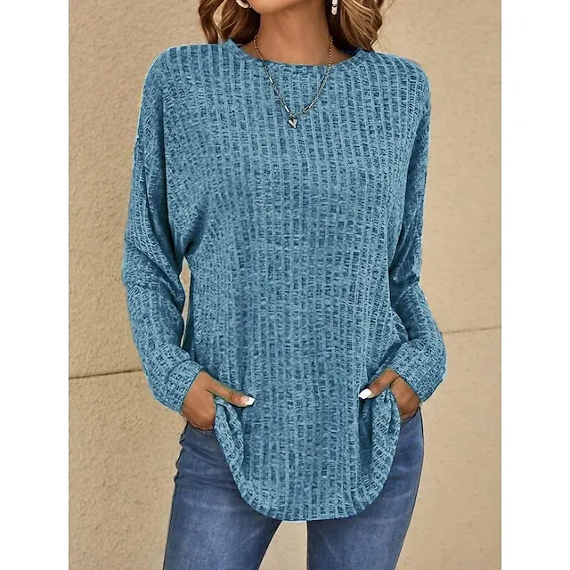 Women's T shirt Tee Grass Green Violets Black Plain Long Sleeve Daily Weekend Basic Round Neck Regular Fit Fall & Winter