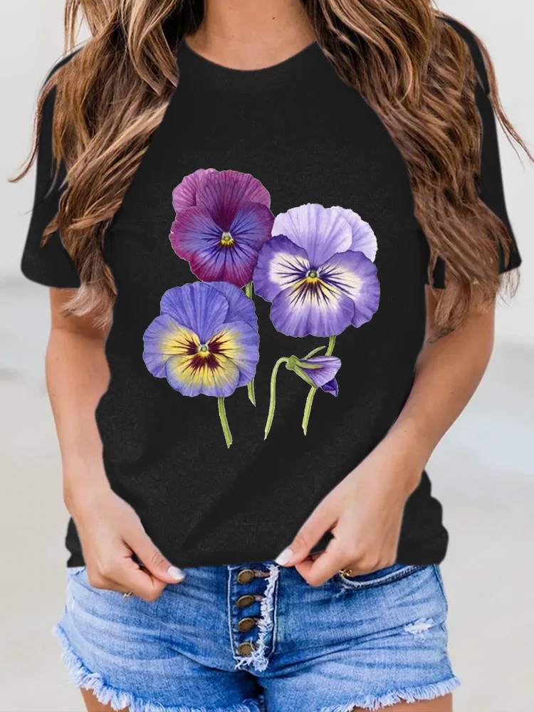 Women'S Floral Printed Alzheimer'S Awareness T-Shirt