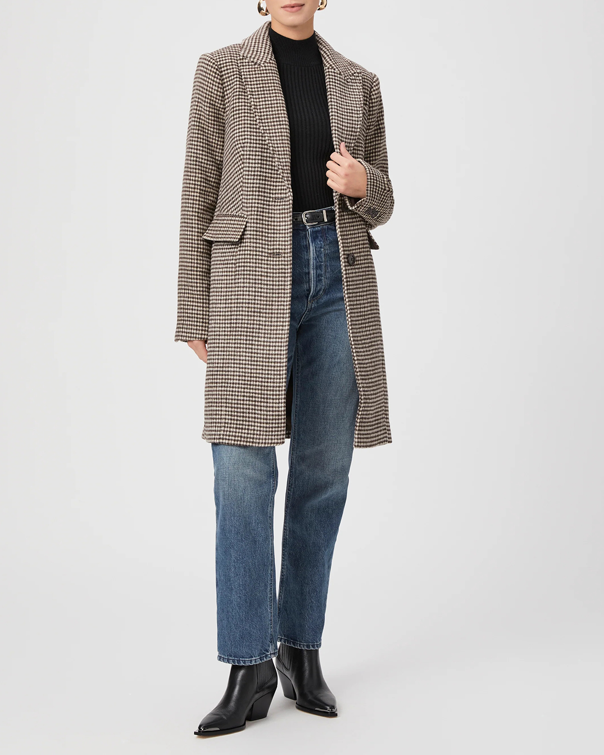 Chocolate Brown Houndstooth Wool Blend Coat