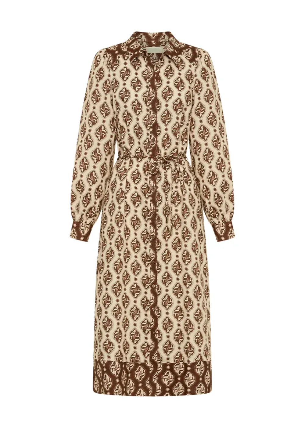 Patterned Long Sleeved Midi Dress