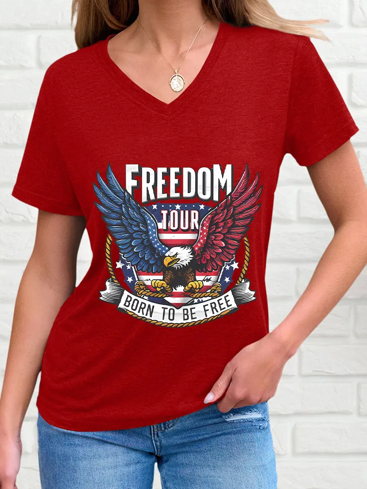 Woman'S Freedom Tour Born To Be Free V-Neck And Short Sleeves T-Shirt