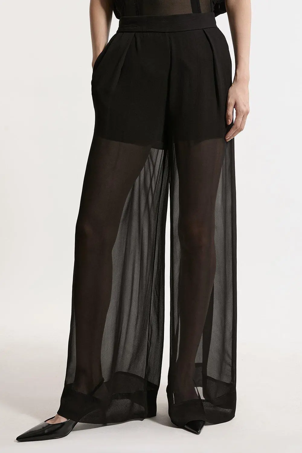 Sheer Viscose Georgette Woven Side Split Trousers