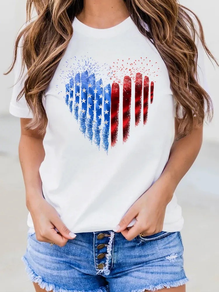 Heart Print Round-Neck Short-Sleeved T-Shirt