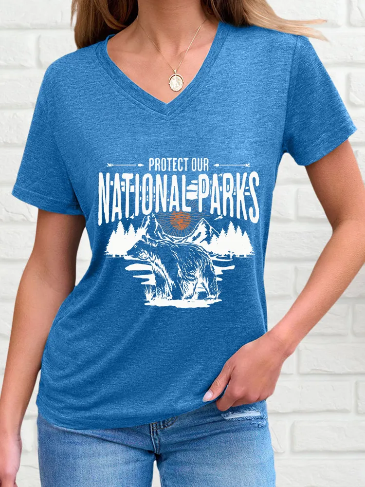 Women'S Protect Our National Parks V-Neck Short-Sleeved T-Shirt