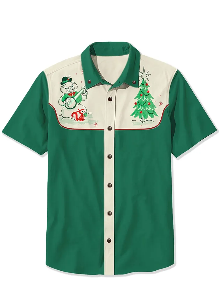 Christmas Banjo-Playing Snowman And Christmas Tree Shirt
