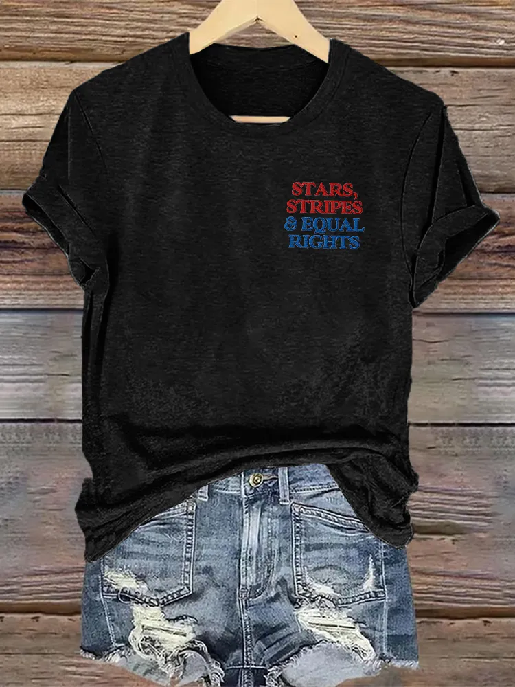 Woman'S Stars Stripes Equal Rights Crew Neck Short Sleeve T-Shirt
