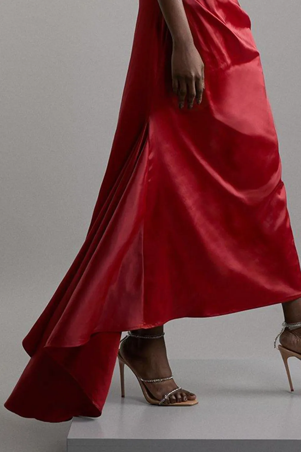High Neck Sleeveless Satin Drape Woven Midaxi Dress