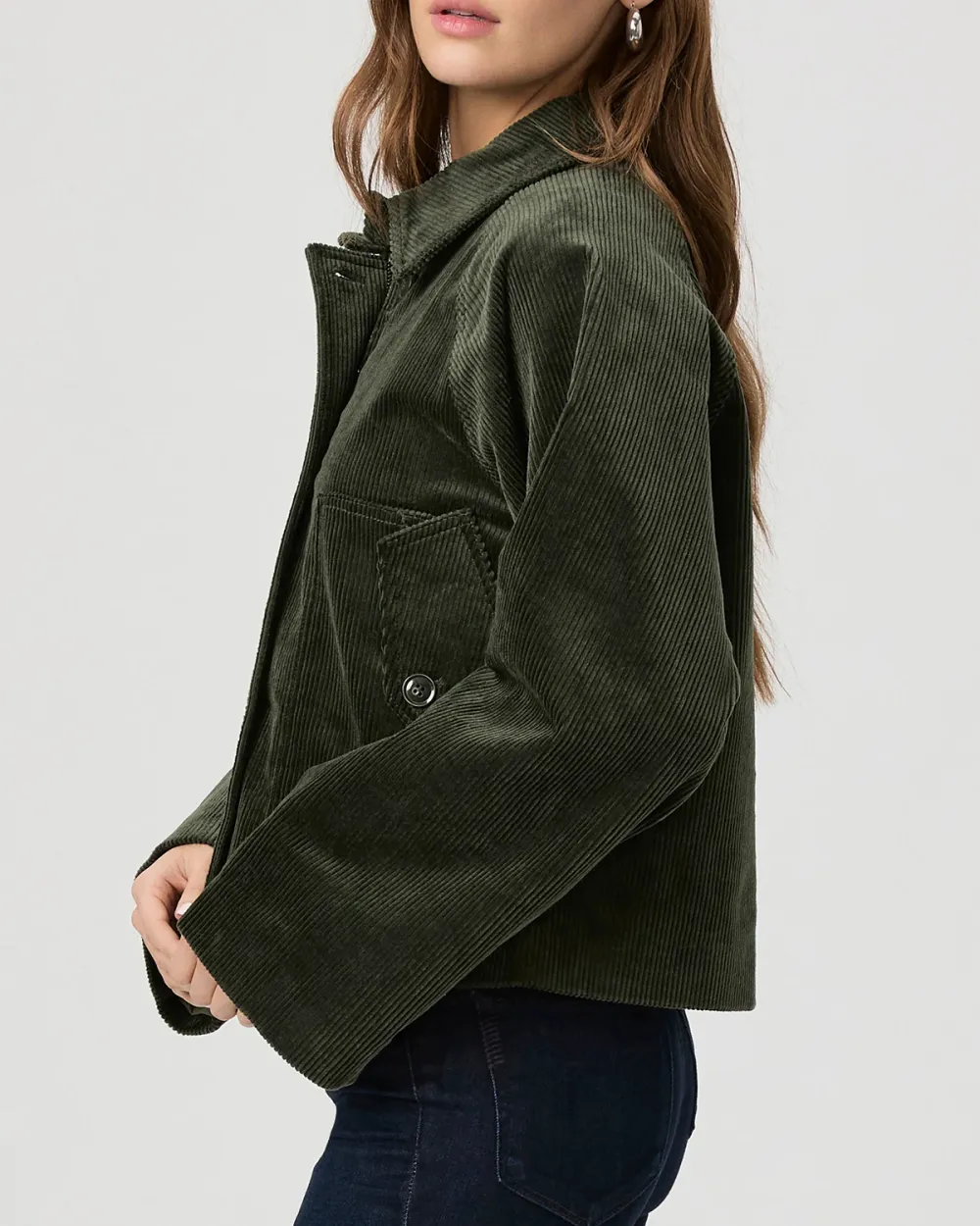 Dark Green Corduroy Boxy Fit Jacket
