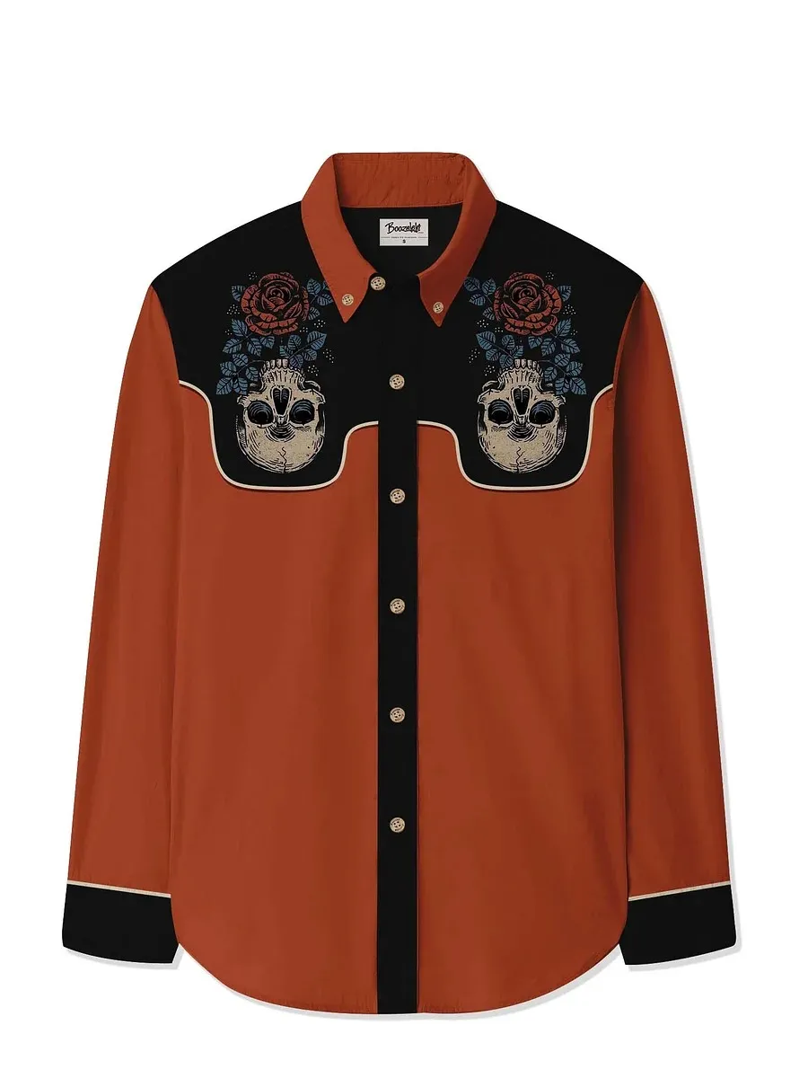 Men's Halloween Skull Flowers Long Sleeves Shirt