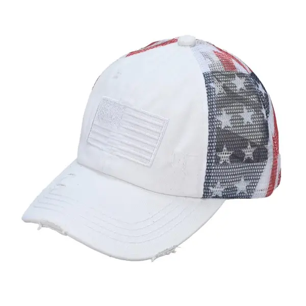 Adjustable Cotton Embroidered Baseball Cap with Criss-Cross Back and American Flag Mesh – Unisex