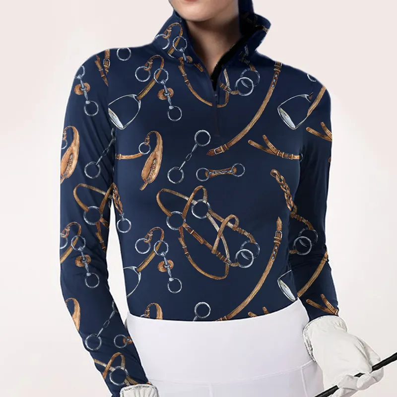 Women's Equestrian Style Harness Print Long Sleeve Casual Shirt