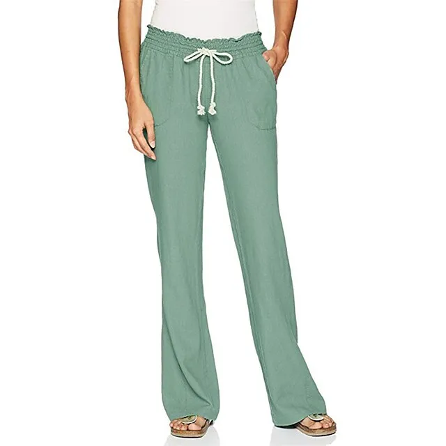 Women's Loungewear Bottom Nighty Pure Color Simple Comfort Sport Home Street Daily Cotton And Linen Breathable Gift Long Pant Elastic Waist Spring Summer White Black