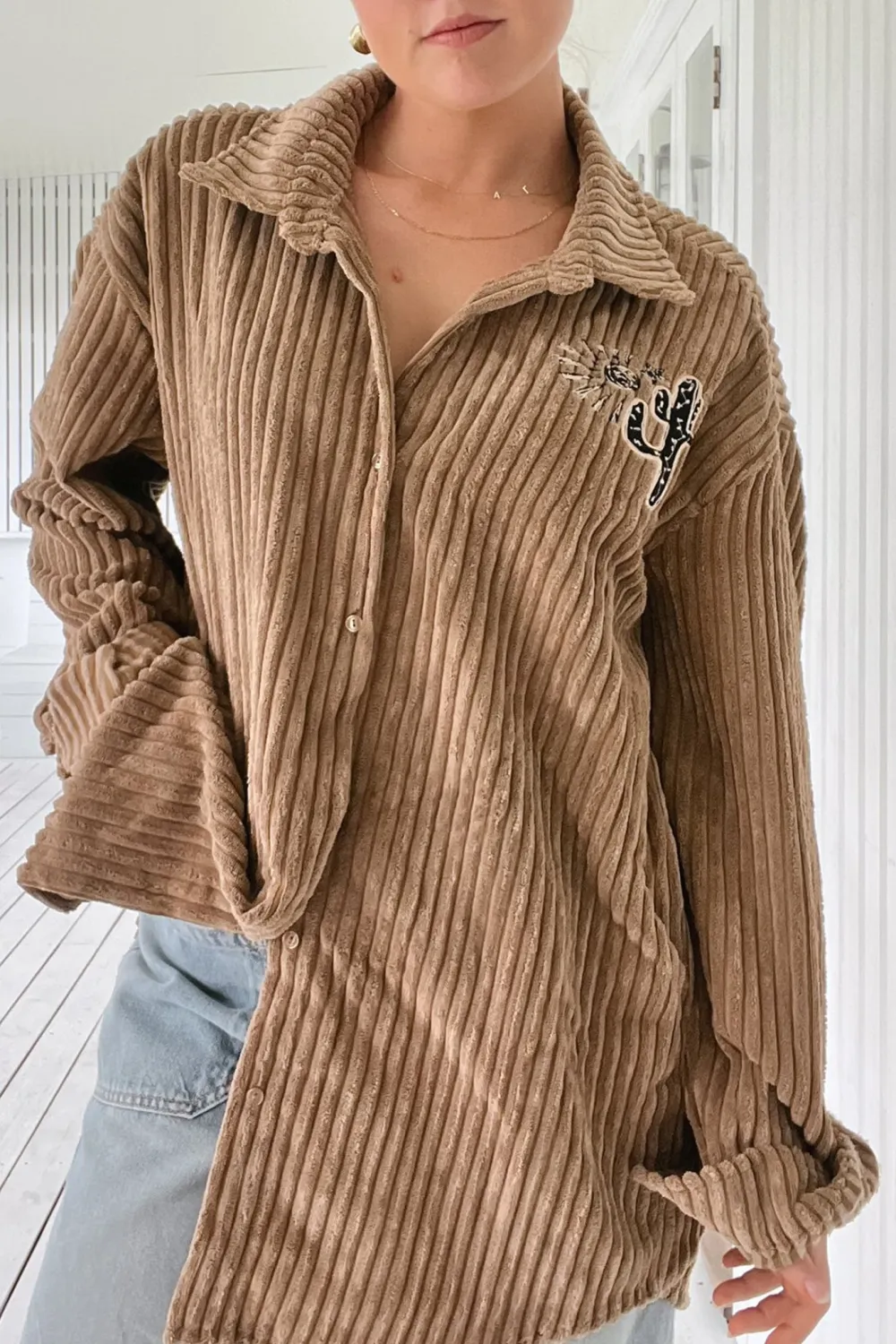 Brown Corduroy Long Sleeve Button Up Jacket