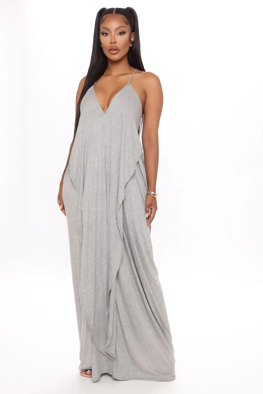 Come This Way Ribbed Maxi Dress - Heather Grey