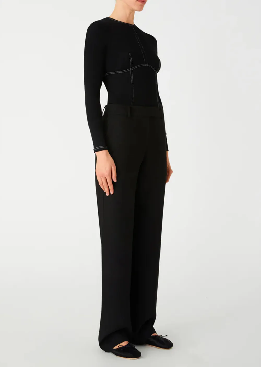 Black Long Sleeve Stitched Top