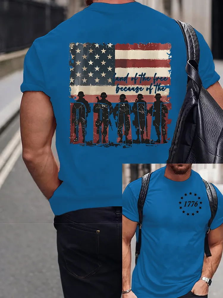 Men's Land Of The Free Because Of The Brave Round-Neck Short-Sleeved T-Shirt