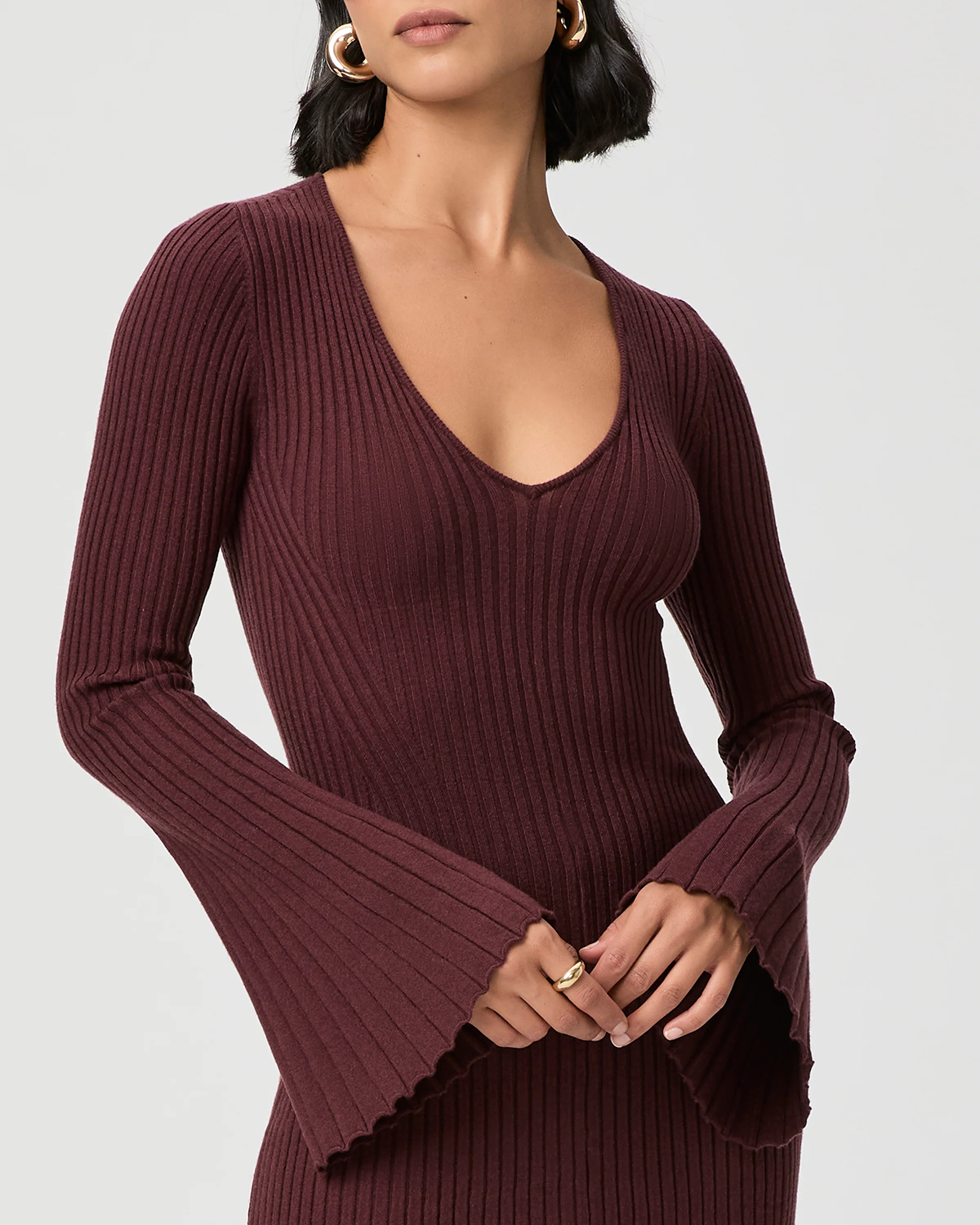Burgundy Ribbed Long Sleeve Maxi Dress