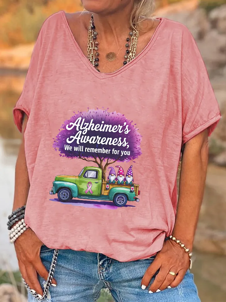 Women'S Alzheimer'S Awareness, We Will Remember For You V-Neck Short-Sleeved T-Shirt