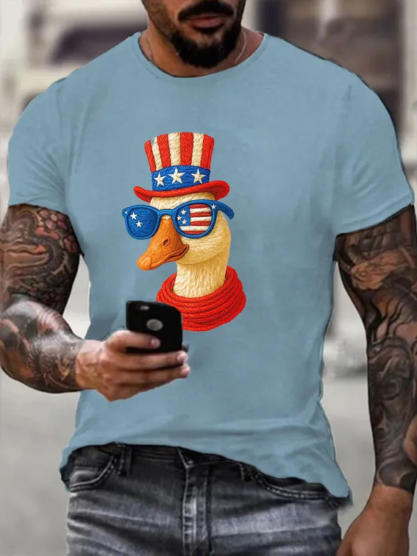 Men'S Independence Day Duck Round-Neck Short-Sleeved T-Shirt