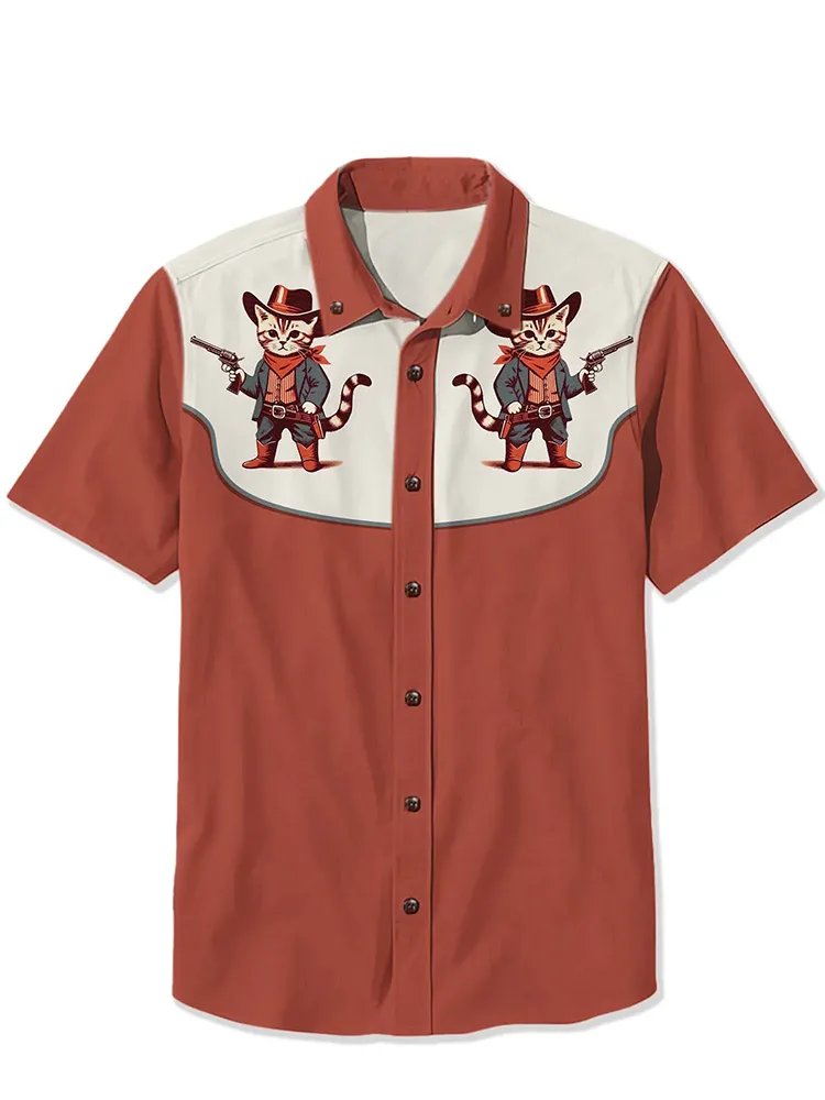 Western Cowboy Cat Holding A Gun Shirt