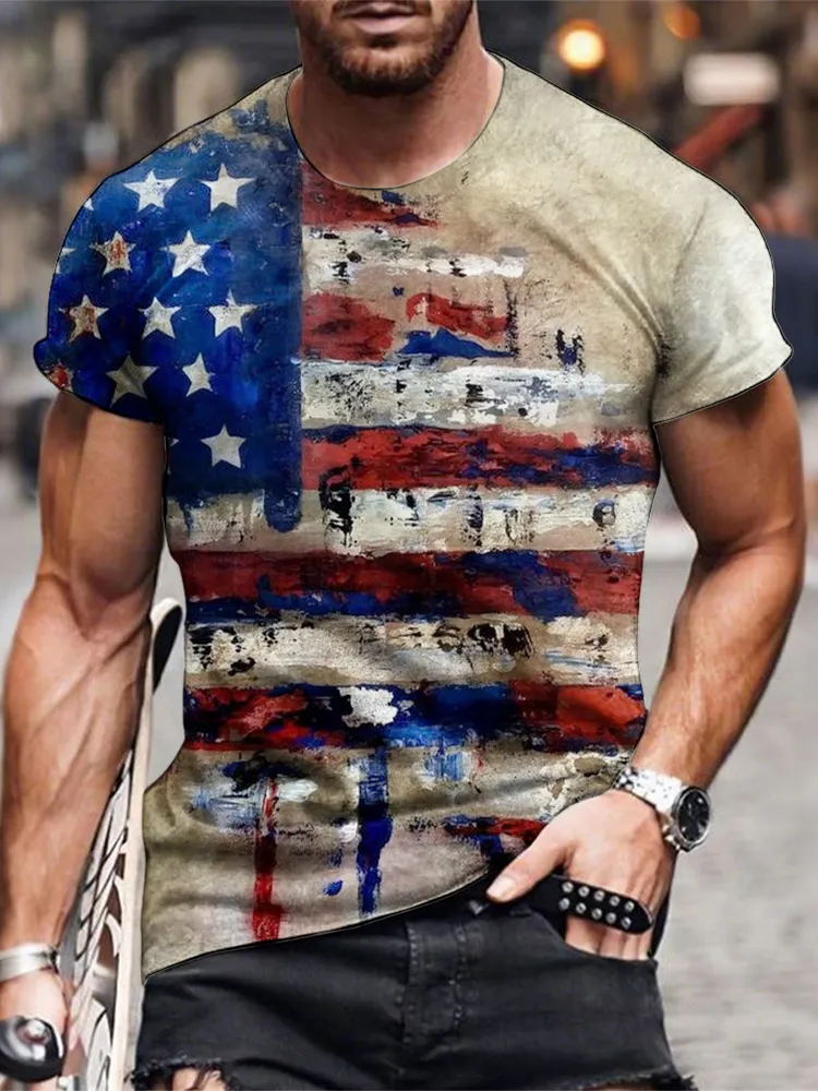 Man'S Independence Day Print Round-Neck Short-Sleeved T-Shirt