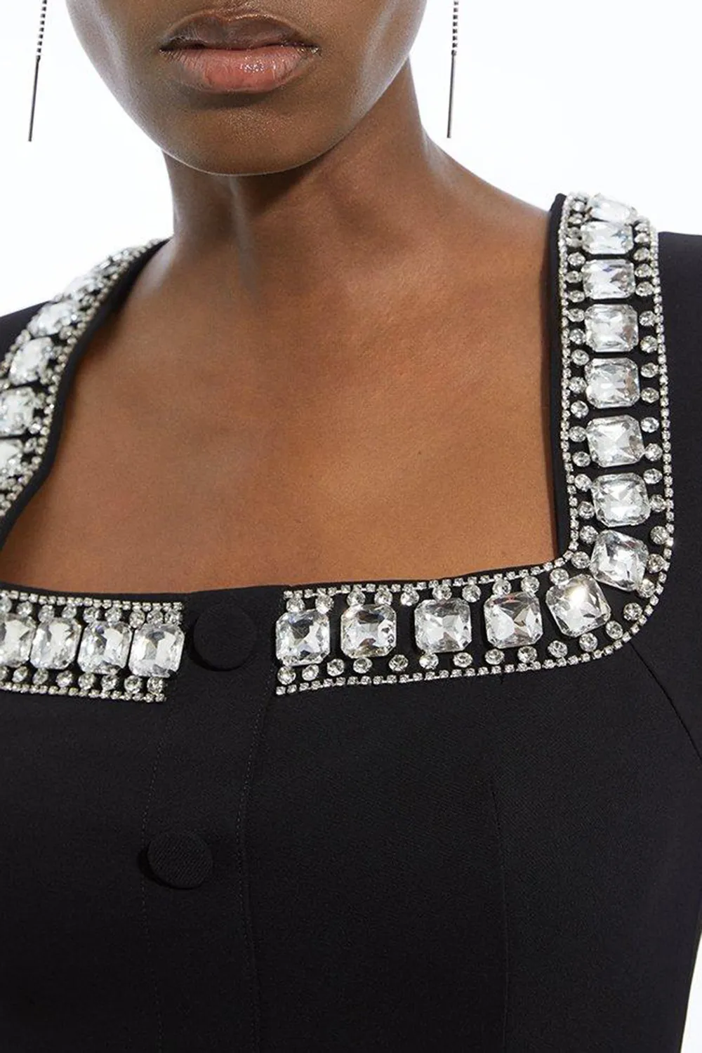 Tailored Compact Viscose Stretch Embellished Cap Sleeve Mini Dress