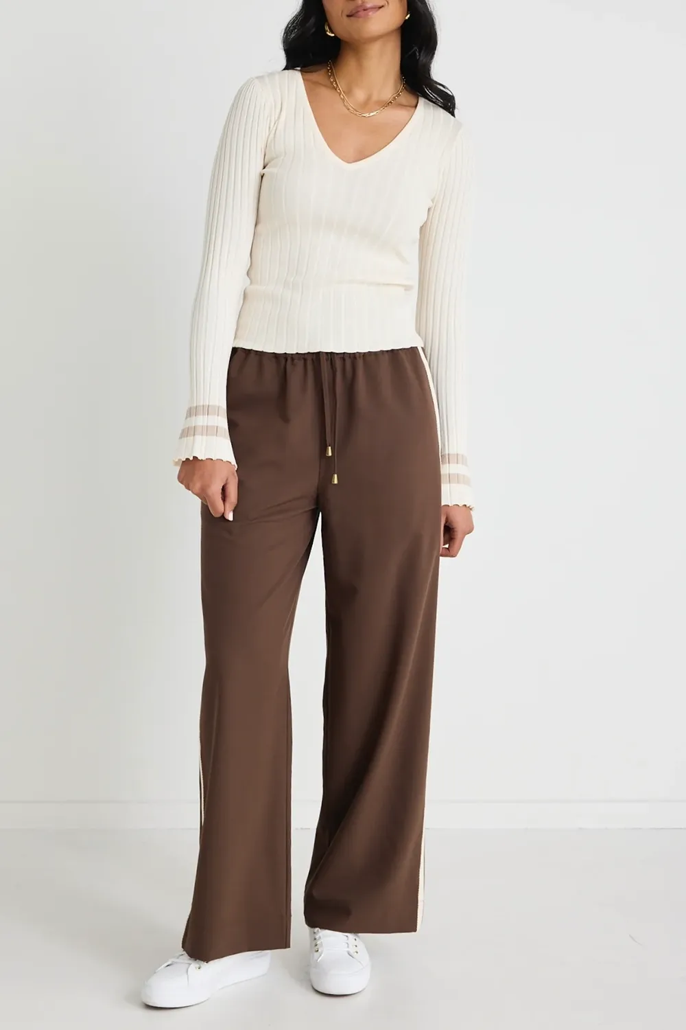 Stripe Side Tape Wide Leg Pants