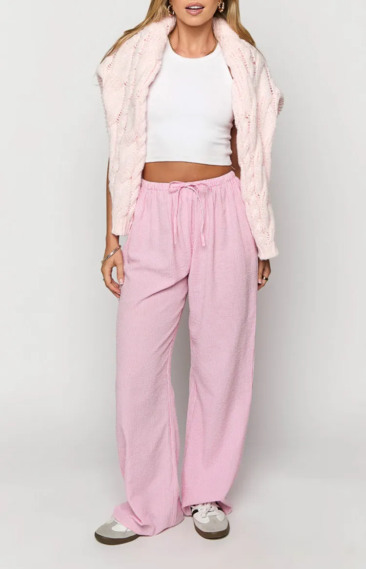 Pink Striped Drawstring Pants