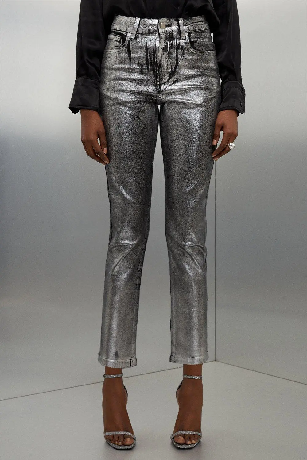 Slim Leg Silver Foiled Trouser