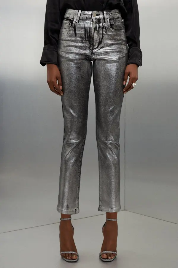 Slim Leg Silver Foiled Trouser