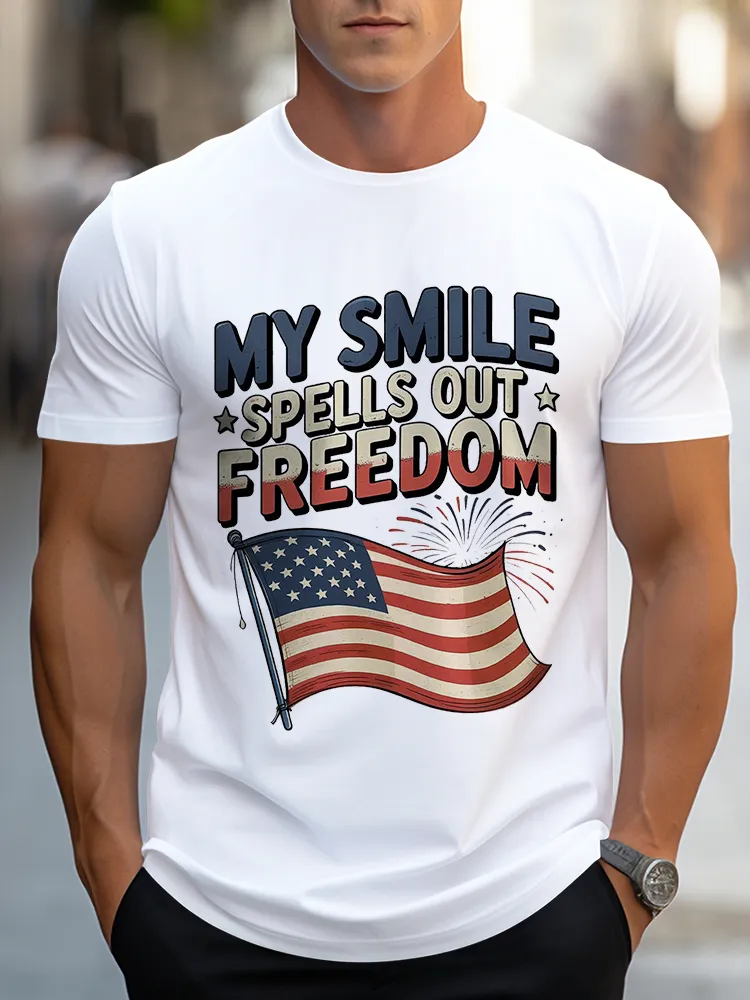 Man'S My Smile Spells Out Freedom Round-Neck Short-Sleeved T-Shirt