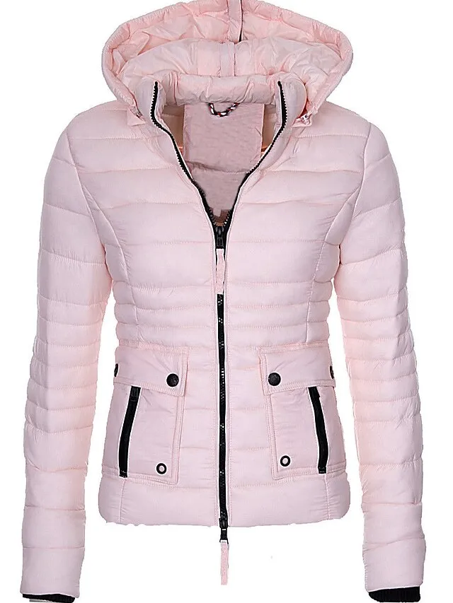 Women's Parka Fleece Lined Puffer Jacket Thermal Warm Winter Coat Windproof Heated Coat Zip up Drawstring Hooded Coat with Pocket Outerwear Long Sleeve