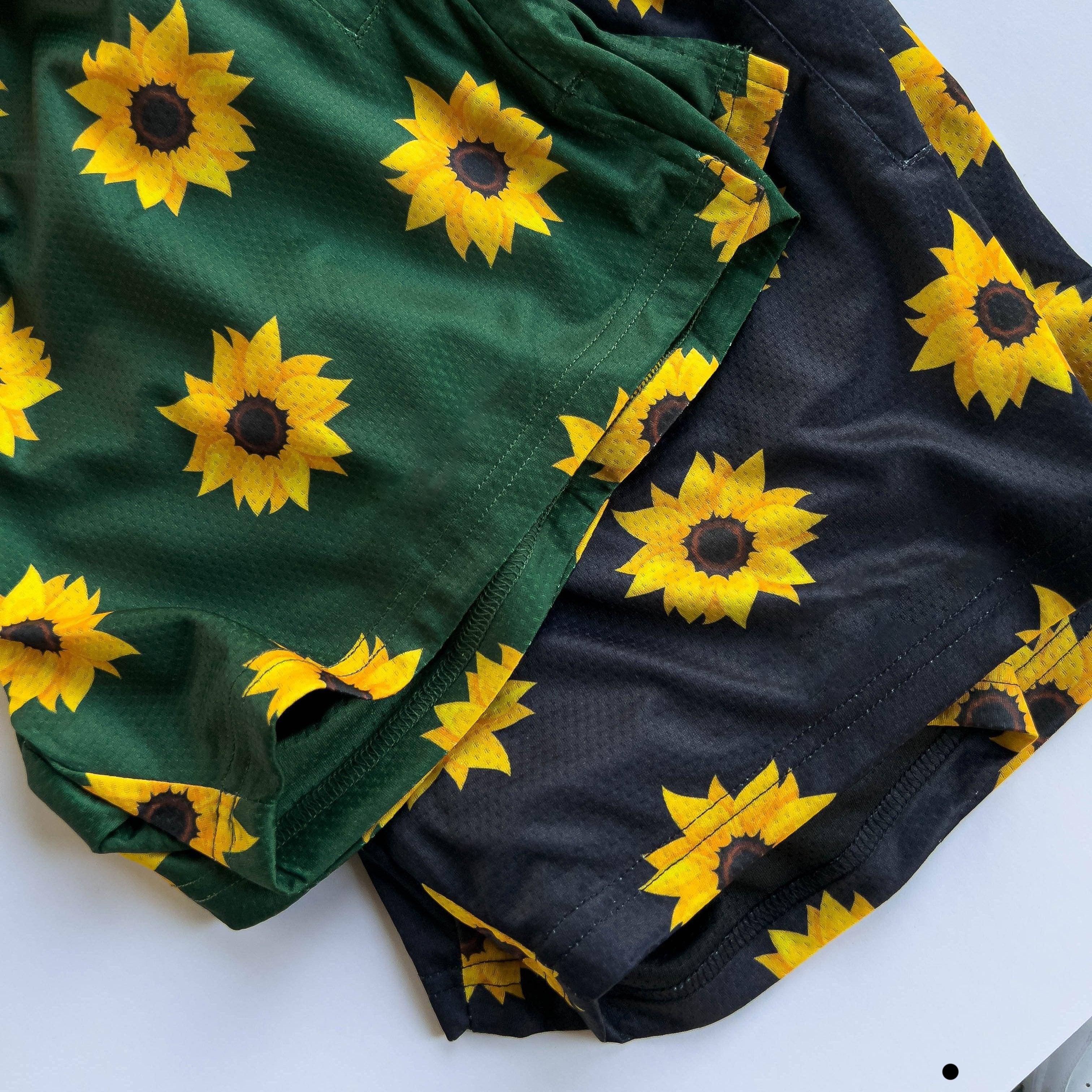 MUAY THAI SHORTS (MID THIGH CUT) SUNFLOWER - BLACK