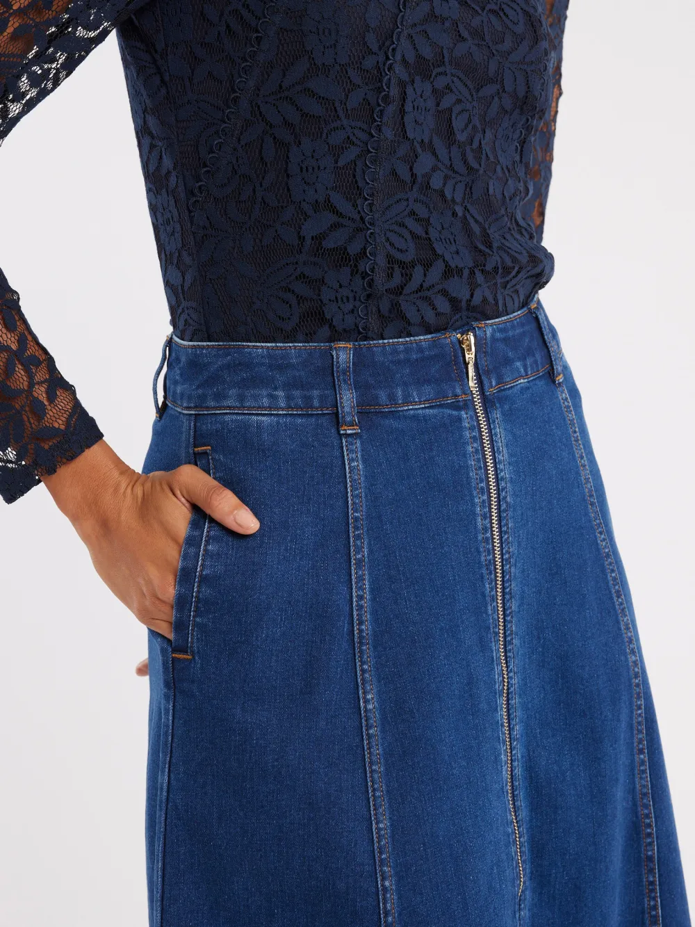Blue Zip Style Denim Skirts