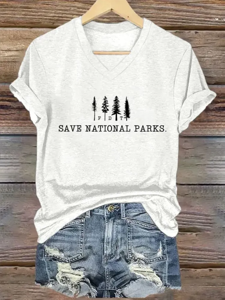 Woman'S Save National Parks V-Nack Short Sleeve T-Shirt