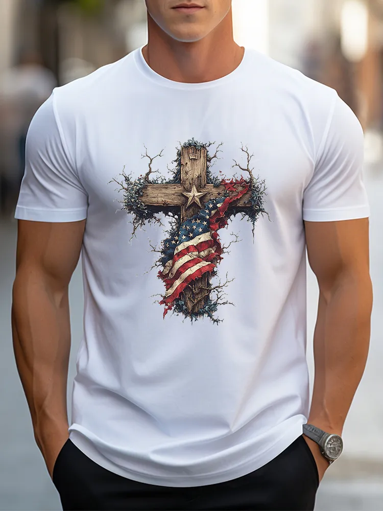 Man'S Independence Day and Faith Round-Neck Short-Sleeved T-Shirt