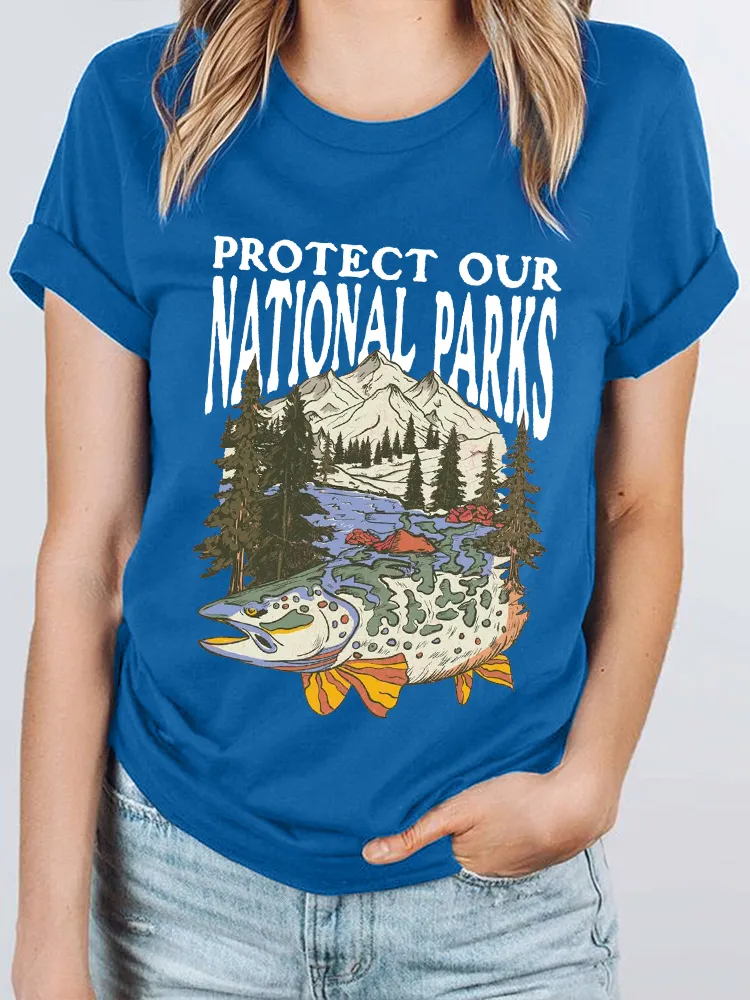 Women'S Protect Our National Parks Round-Neck Short-Sleeved T-Shirt