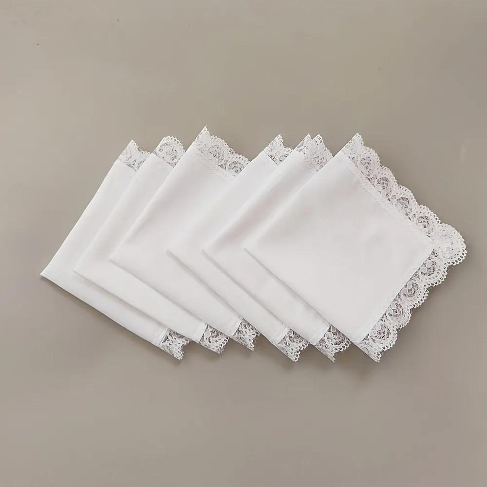 Six Ladies' Pure White Lace Decorated Handkerchiefs
