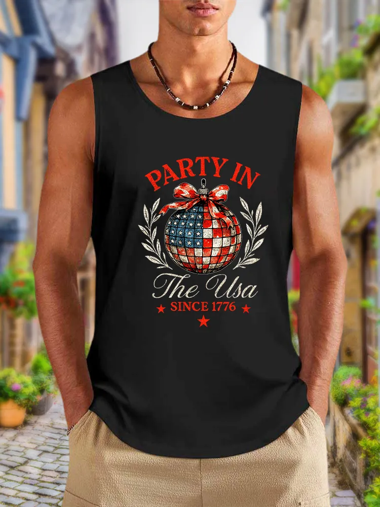 Men'S Party In Since 1776 Print Round-Necked Sleeveless Vest