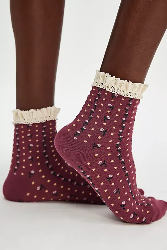 Floral Waffle Knit Socks Orange