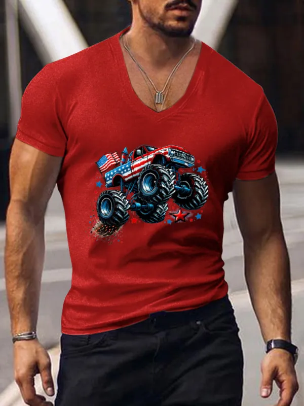Independence Day Print Short-Sleeved V-Neck T-Shirt