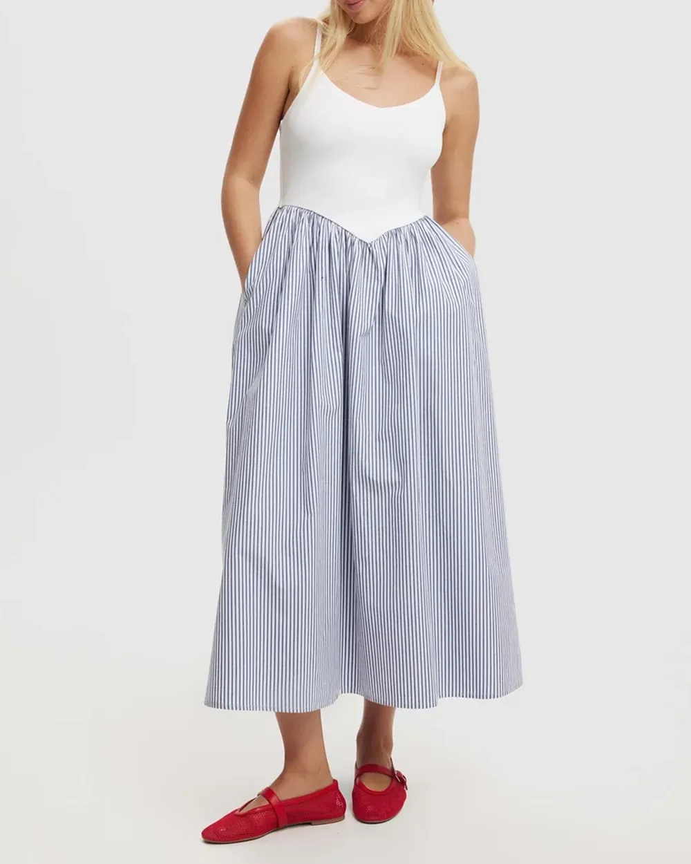 Spliced ​​Suspender Maxi Dresses