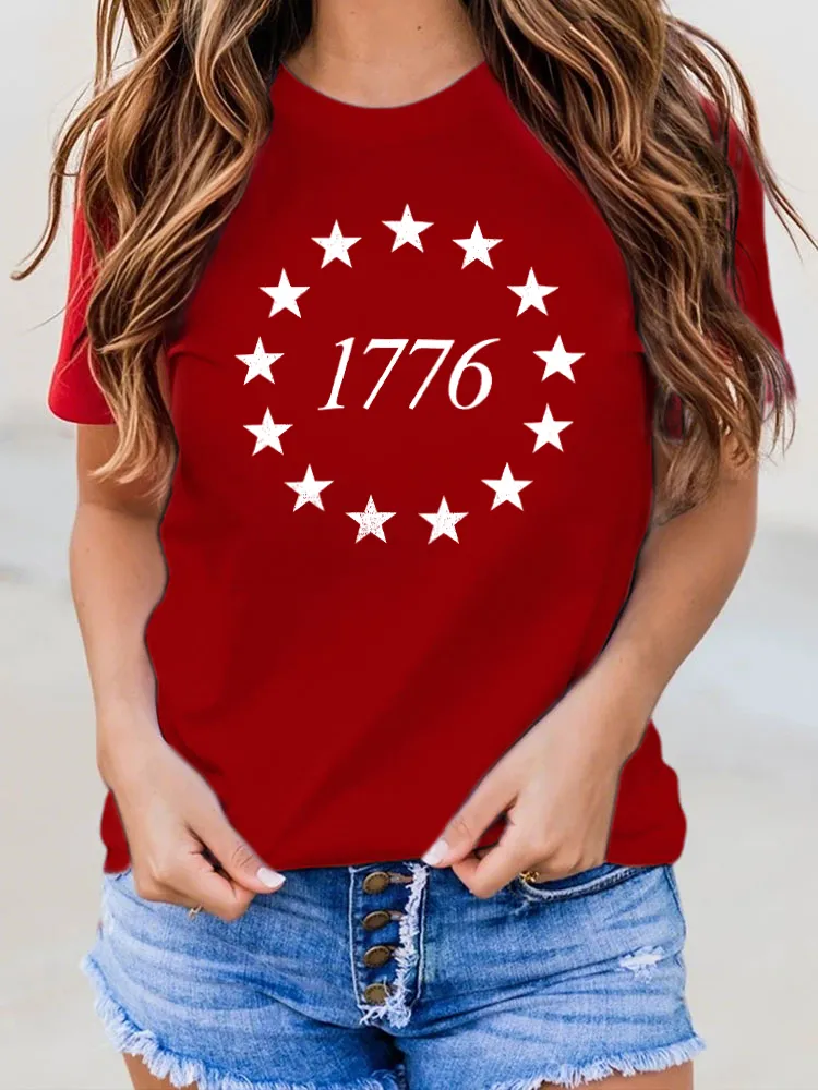 1776 Print Round-Neck Short-Sleeved T-Shirt