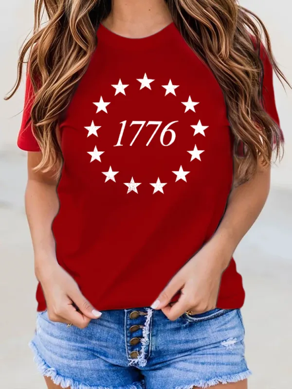 1776 Print Round-Neck Short-Sleeved T-Shirt