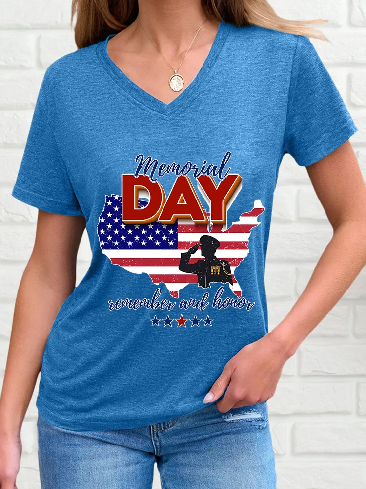 Woman'S Memorial Day Remember And Honor V-Neck And Short Sleeves T-Shirt